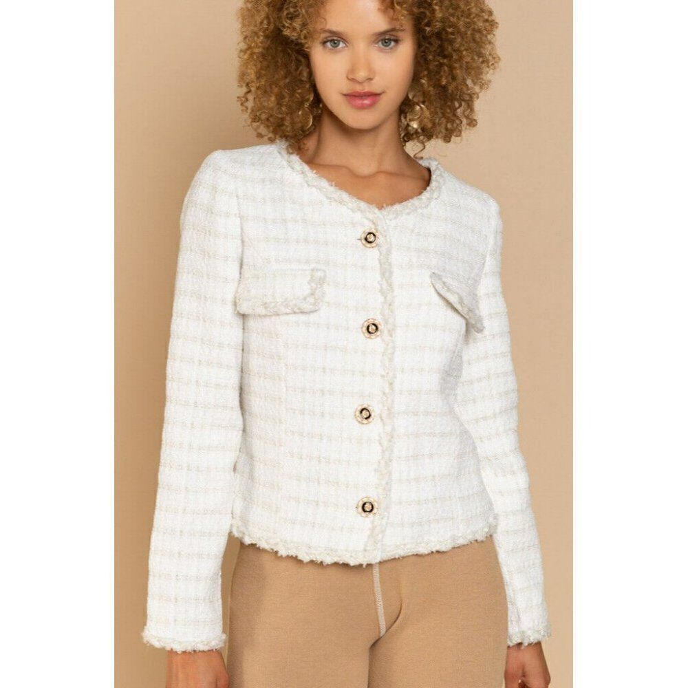POL CLOTHING Luxe Women's Sweater Cardigan White Cream Button Up New FWJ190 - Picture 5 of 9